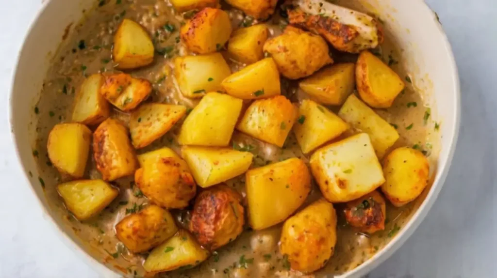 cooking Garlic Parmesan Chicken and Potatoes