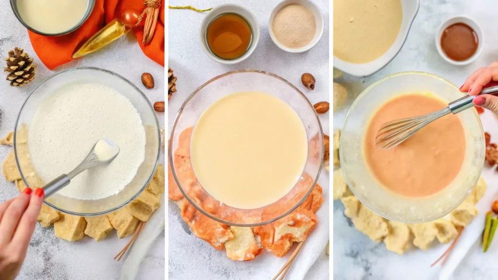 Mixing cake batter for an air fryer cake in a glass bowl with a whisk