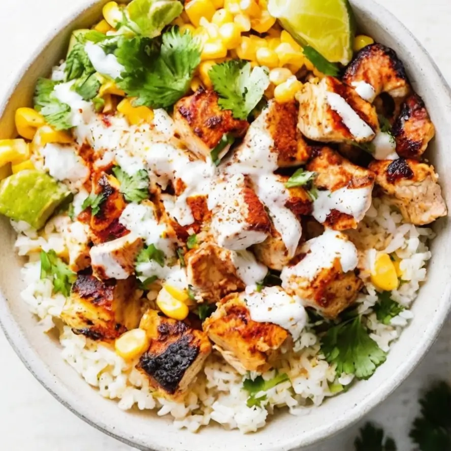 preparing Street Corn Chicken Rice Bowl